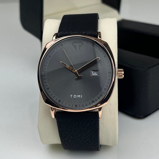 TOMI T-044 Men's Watch Quartz Date Leather Strap