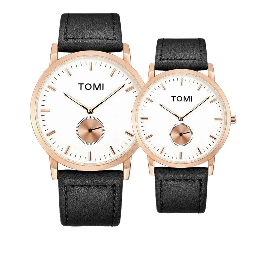 TOMI T-072 Couple Watch Chronograph Quartz Leather Straps