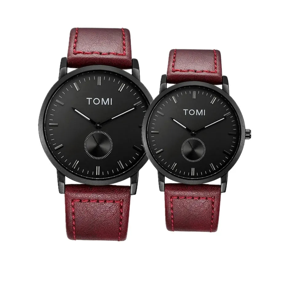 TOMI T-072 Couple Watch Chronograph Quartz Leather Straps