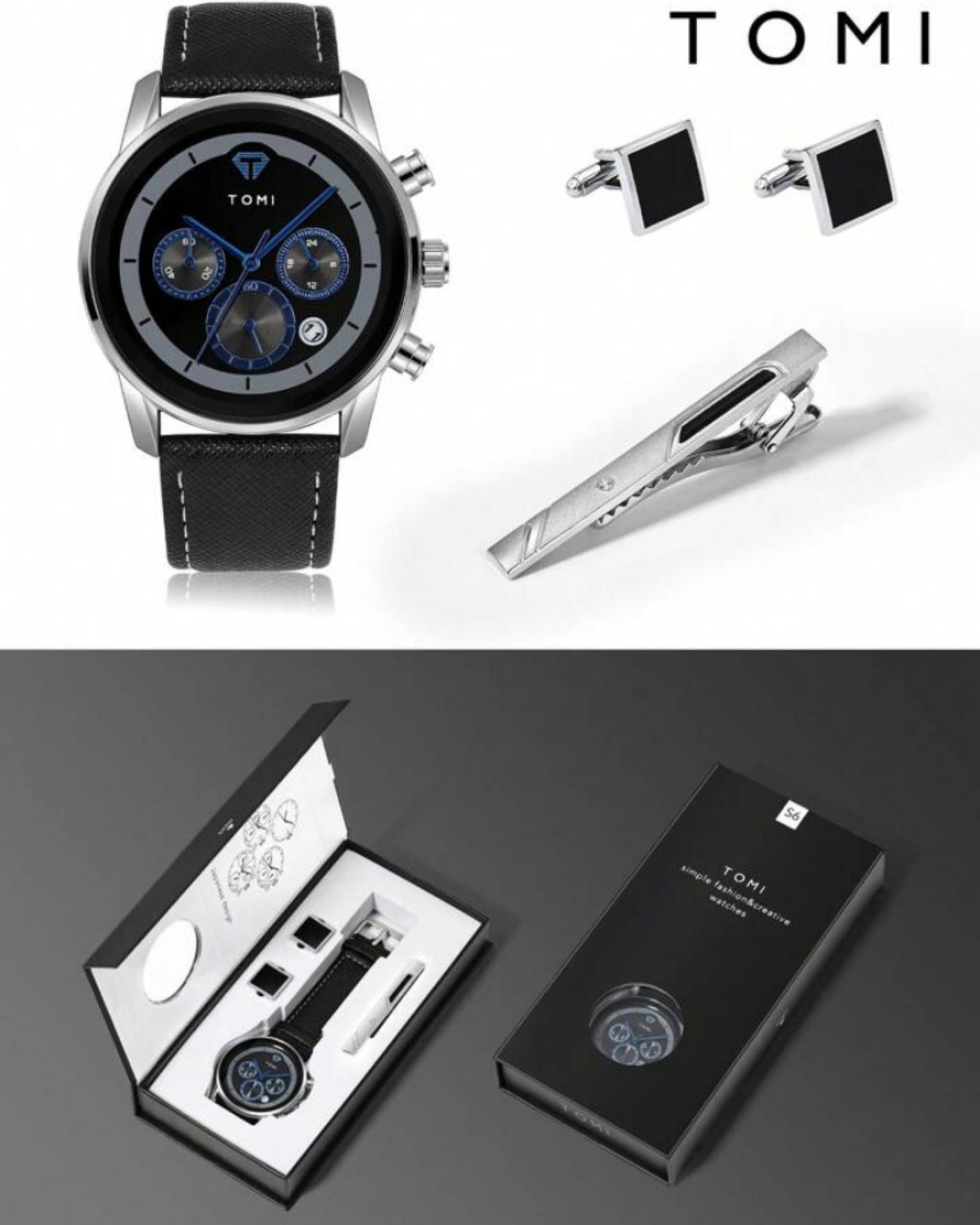 TOMI T-603 S6 Series Luxury Business Watch Cufflinks Tie Pin
