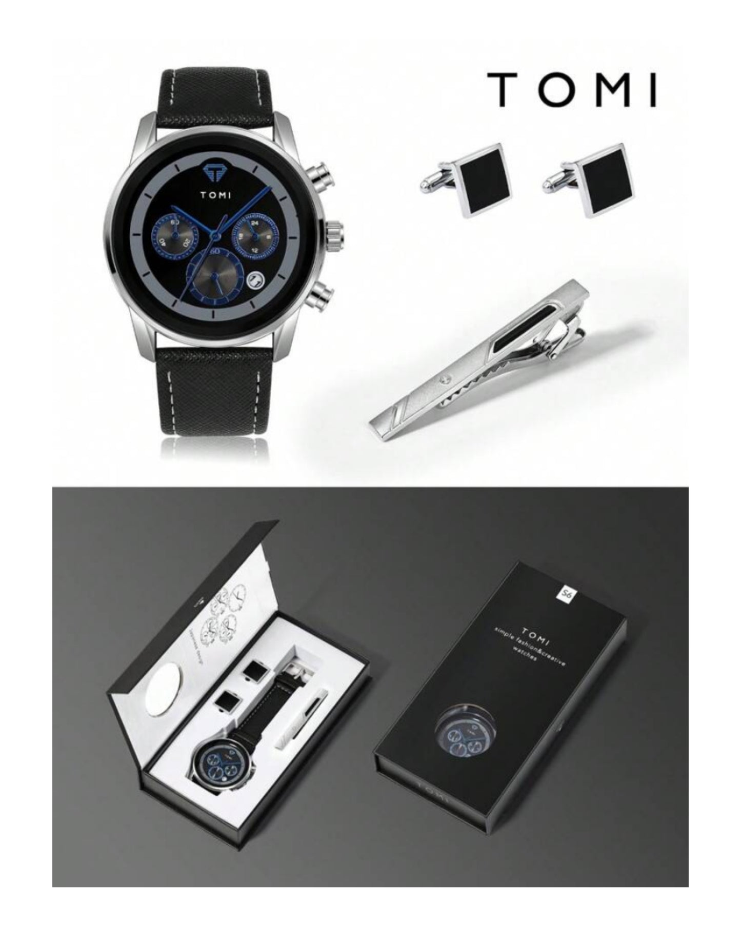 TOMI T-603 Luxury Business Watch Cufflinks Tie Pin