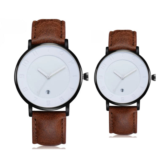TOMI T-085 Couple Watch Date Quartz Leather Straps