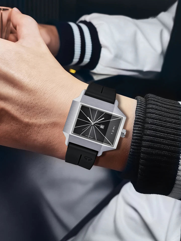 TOMI T-021 Tank Model Simple Men's Watch Silicon Straps Magnet Lock - Quartz Business Fashion Wristwatch Textured Men's Gift