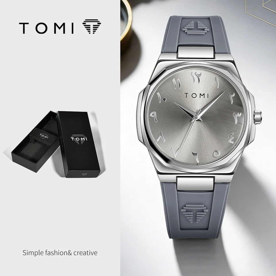 TOMI T-051 Fashion Casual Men's Quartz Watch Ultra Slim - Arabic Dial Silicone Strap Analog Men's Wrist Watch
