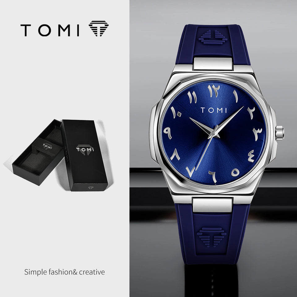 TOMI T-051 Fashion Casual Men's Quartz Watch Ultra Slim - Arabic Dial Silicone Strap Analog Men's Wrist Watch