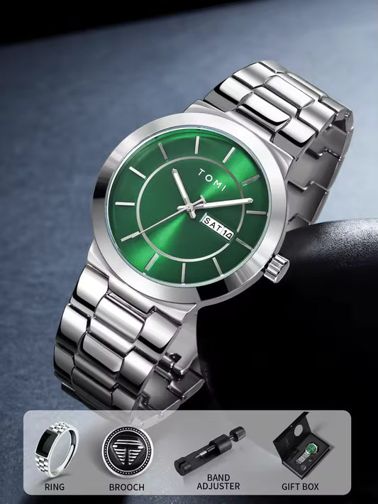 New TOMI T-303 High Quality Chain Watch – Day Date Quartz | Premium Gift Box Set