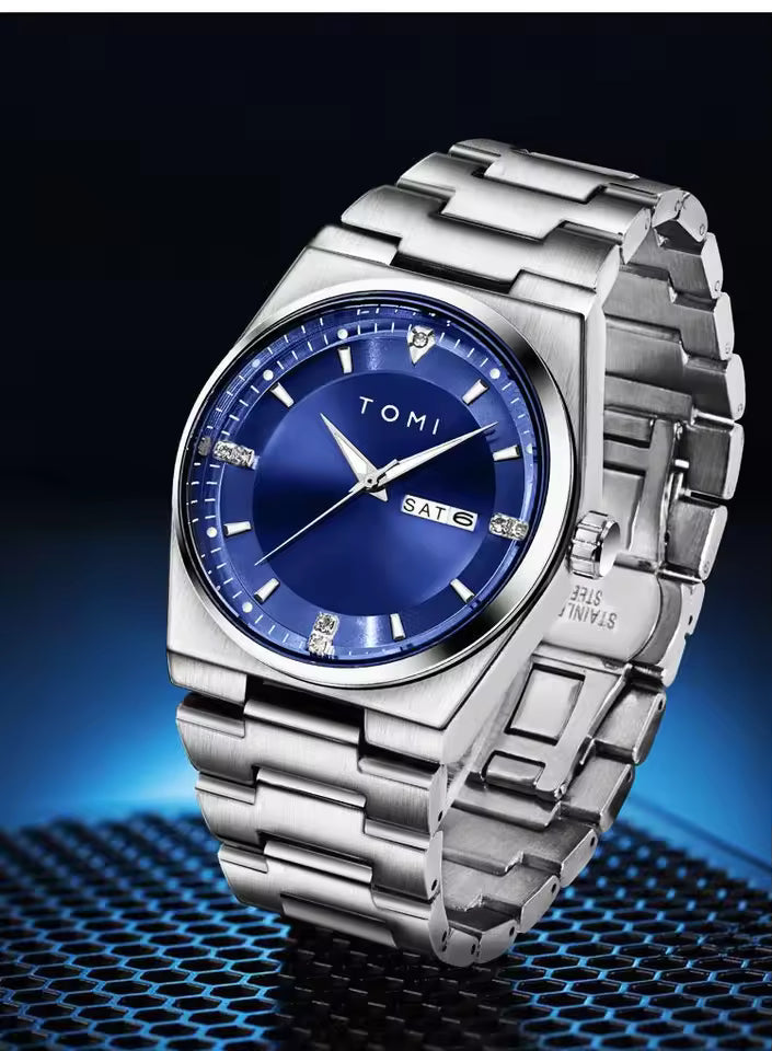 TOMI T-308 Luxury Chain Watch Date Day Luminous Dial Master-Lock Ring Brooch Chain Adjuster