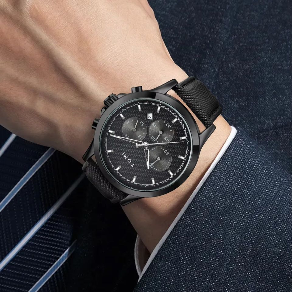 TOMI T-604 Luxury Business Four-piece Set Men's Quartz Watch Casual Fashion Men's Cufflinks Tie Clip Watch Gift Box (Copy)
