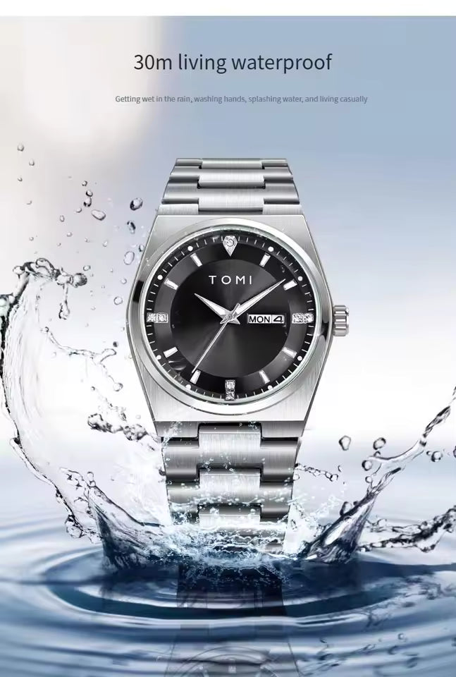 TOMI T-308 Luxury Chain Watch Date Day Luminous Dial Master-Lock Ring Brooch Chain Adjuster