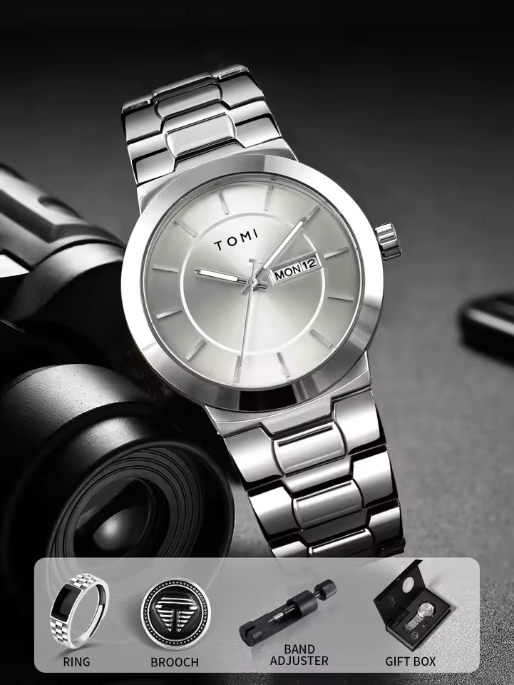 New TOMI T-303 High Quality Chain Watch – Day Date Quartz | Premium Gift Box Set