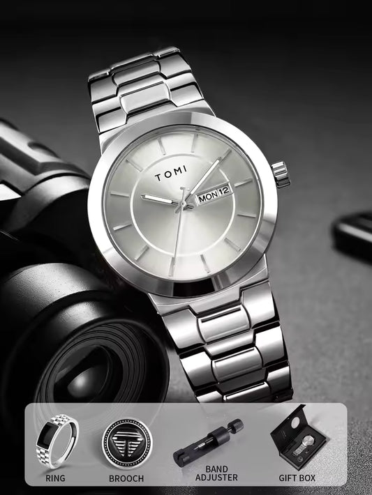 New TOMI T-303 High Quality Chain Watch – Day Date Quartz | Premium Gift Box Set