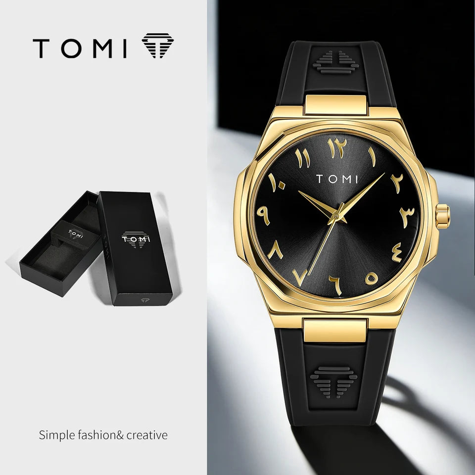 TOMI T-051 Fashion Casual Men's Quartz Watch Ultra Slim - Arabic Dial Silicone Strap Analog Men's Wrist Watch