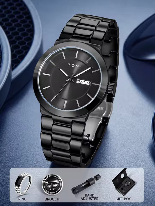 New TOMI T-303 High Quality Chain Watch – Day Date Quartz | Premium Gift Box Set