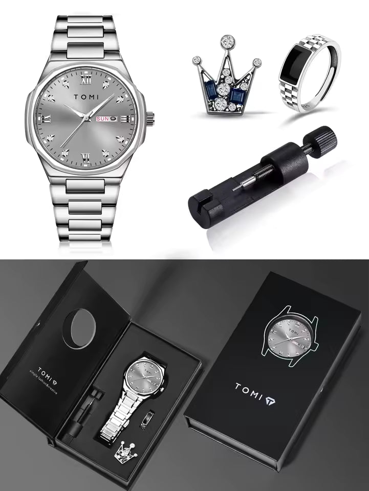 TOMI T-309 Chain Watch – Date | Day | Master Lock Ring Brooch