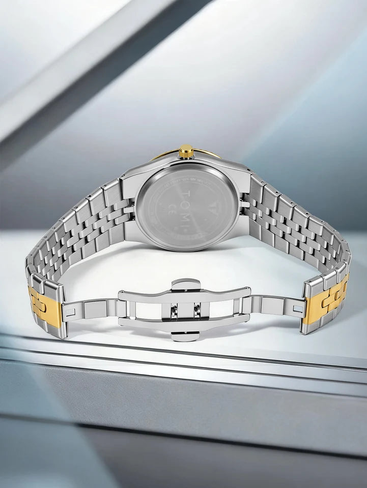 TOMI T-311 Luxury Men's Watch Steel Band Calendar Multi-function Quartz Watch Ring Cufflink Gift Box Set