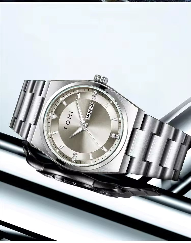 TOMI T-308 Luxury Chain Watch Date Day Luminous Dial Master-Lock Ring Brooch Chain Adjuster