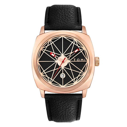 TOMI T-112 Men's Watch Date Quartz Square Dial Leather Straps