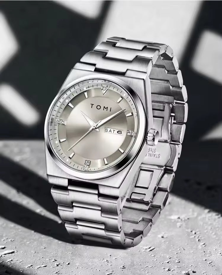 TOMI T-308 Luxury Chain Watch Date Day Luminous Dial Master-Lock Ring Brooch Chain Adjuster