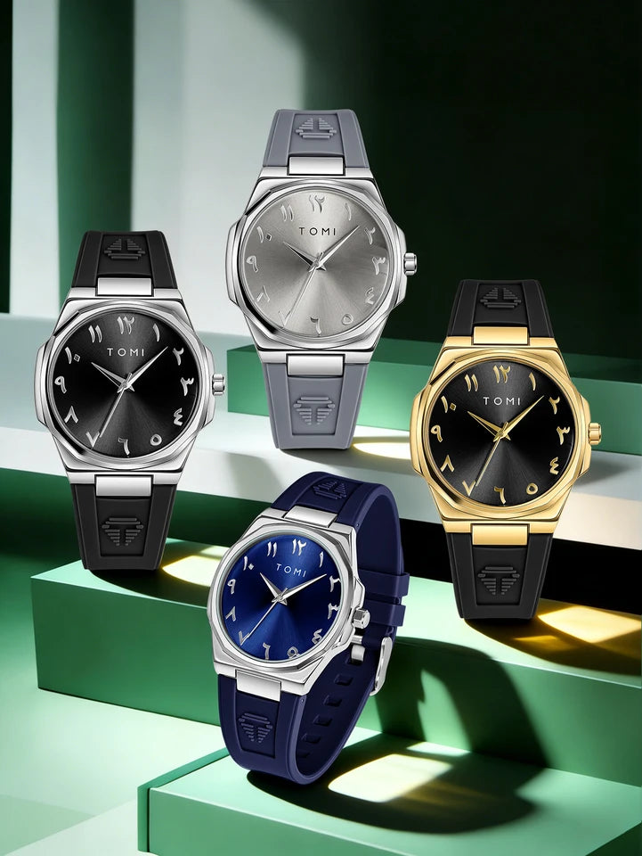 TOMI T-051 Fashion Casual Men's Quartz Watch Ultra Slim - Arabic Dial Silicone Strap Analog Men's Wrist Watch