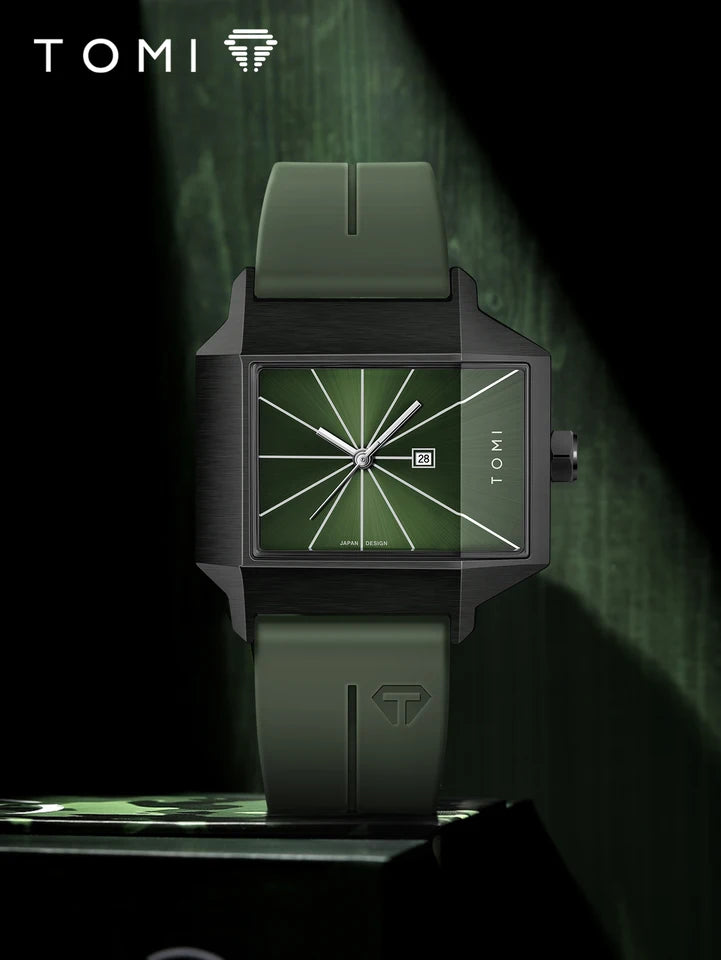 TOMI T-021 Tank Model Simple Men's Watch Silicon Straps Magnet Lock - Quartz Business Fashion Wristwatch Textured Men's Gift