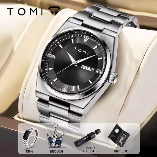 TOMI T-308 Luxury Chain Watch Date Day Luminous Dial Master-Lock Ring Brooch Chain Adjuster