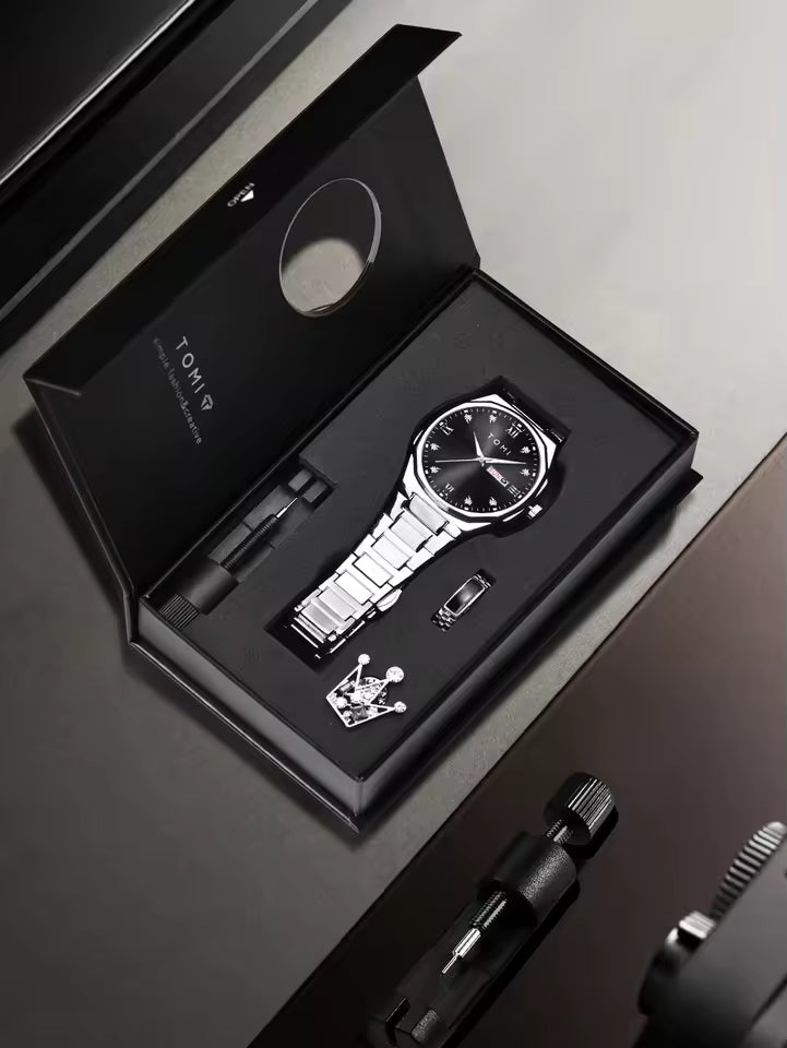 TOMI T-309 Chain Watch – Date | Day | Master Lock Ring Brooch