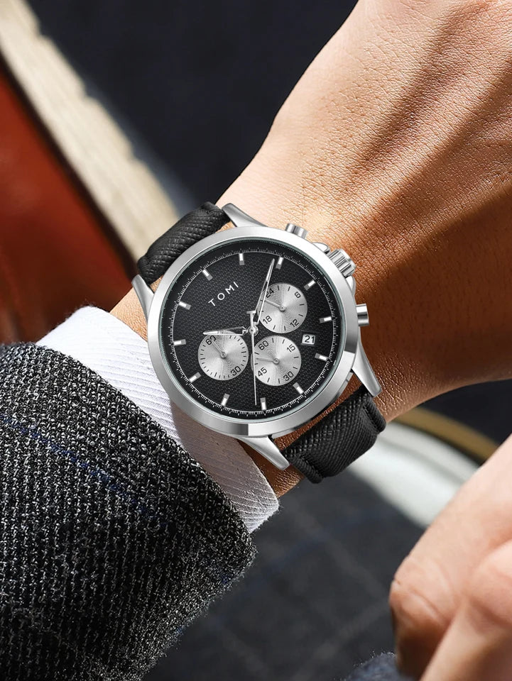 TOMI T-604 Luxury Business Four-piece Set Men's Quartz Watch Casual Fashion Men's Cufflinks Tie Clip Watch Gift Box