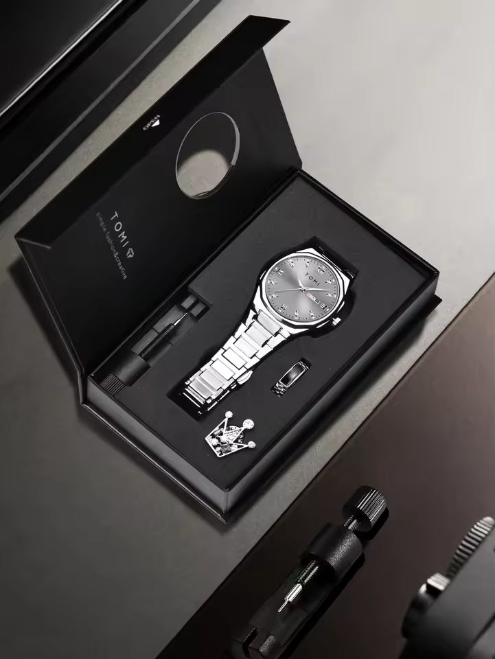 TOMI T-309 Chain Watch – Date | Day | Master Lock Ring Brooch