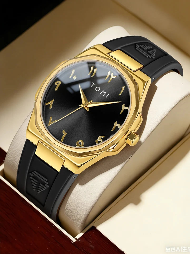 TOMI T-051 Fashion Casual Men's Quartz Watch Ultra Slim - Arabic Dial Silicone Strap Analog Men's Wrist Watch