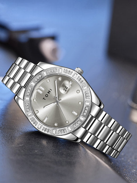 TOMI T-305 High Quality Chain Watch Set – Date Quartz | Ring & Brooch | Premium Gift Box
