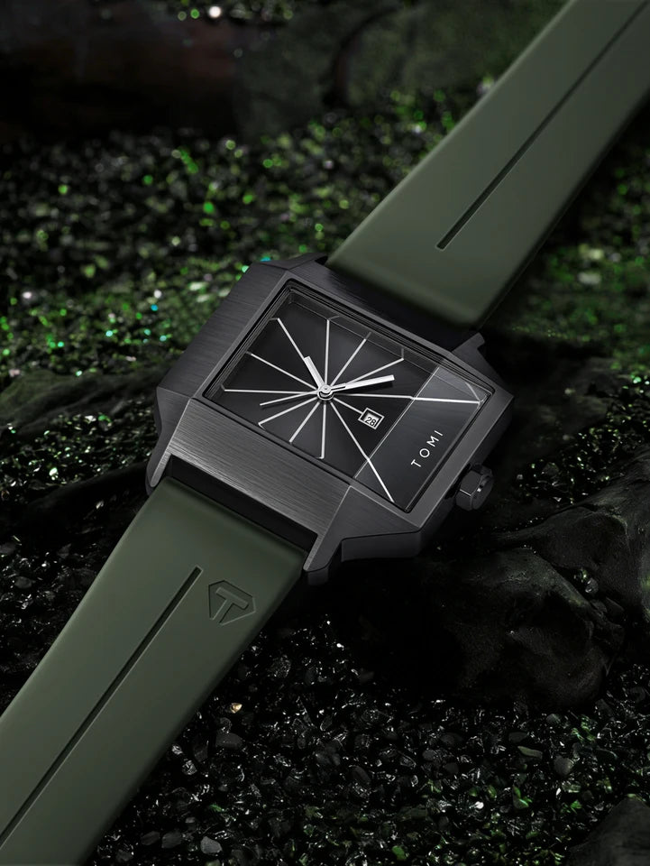 TOMI T-021 Tank Model Simple Men's Watch Silicon Straps Magnet Lock - Quartz Business Fashion Wristwatch Textured Men's Gift