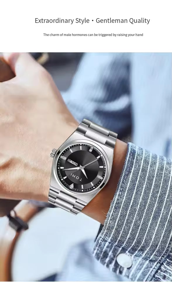 TOMI T-308 Luxury Chain Watch Date Day Luminous Dial Master-Lock Ring Brooch Chain Adjuster