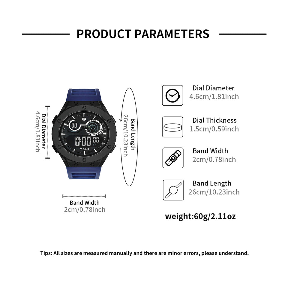 TOMI T-206 Men's LED Luminous Digital Watch Minimalist Design 30M Waterproof Men's Sports Watch Date Student Electronic Watch