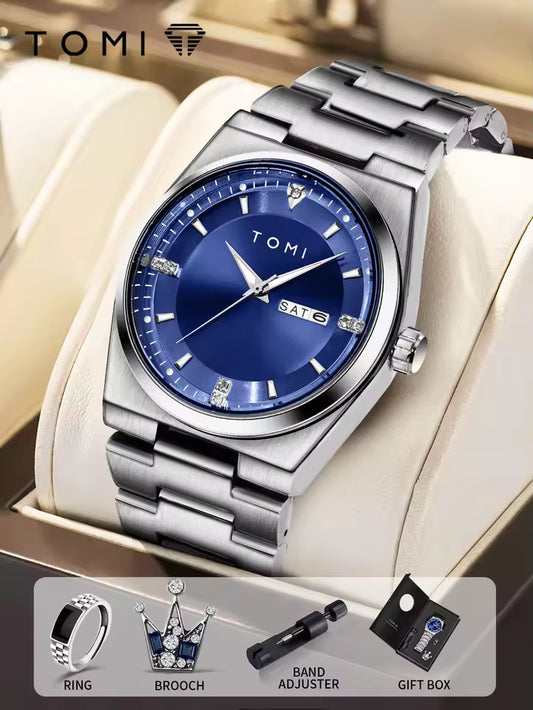 TOMI T-308 Luxury Chain Watch Date Day Luminous Dial Master-Lock Ring Brooch Chain Adjuster