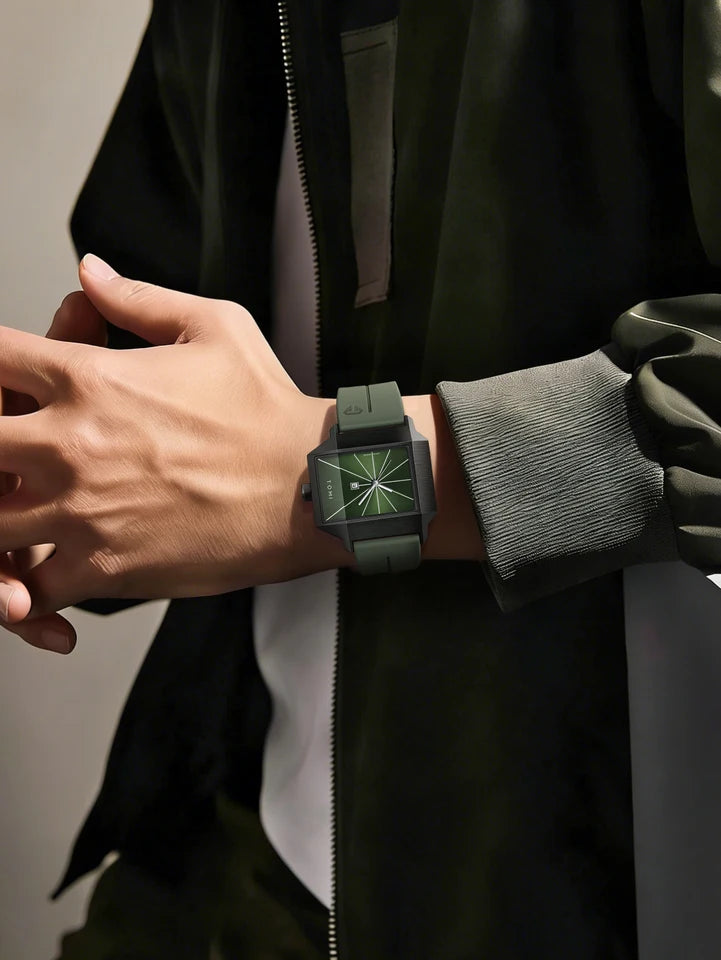 TOMI T-021 Tank Model Simple Men's Watch Silicon Straps Magnet Lock - Quartz Business Fashion Wristwatch Textured Men's Gift