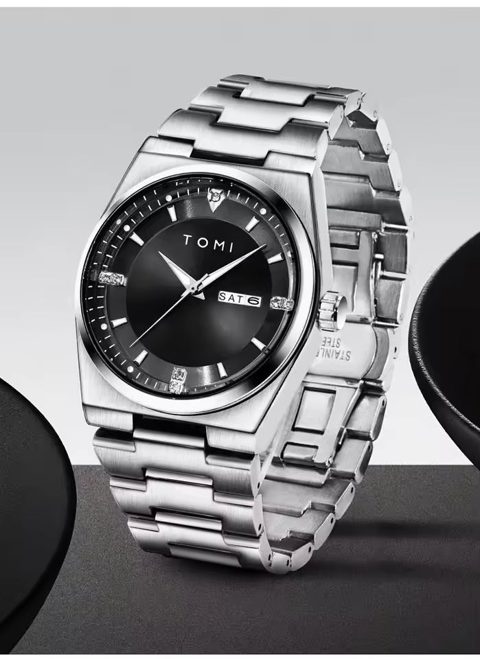 TOMI T-308 Luxury Chain Watch Date Day Luminous Dial Master-Lock Ring Brooch Chain Adjuster