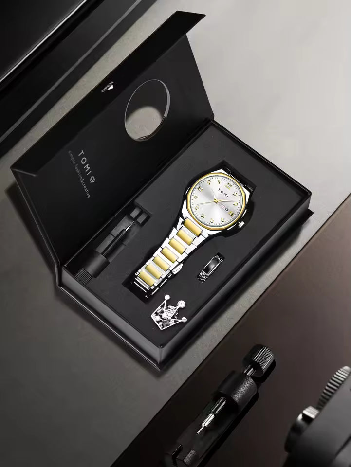 TOMI T-309 Chain Watch – Date | Day | Master Lock Ring Brooch