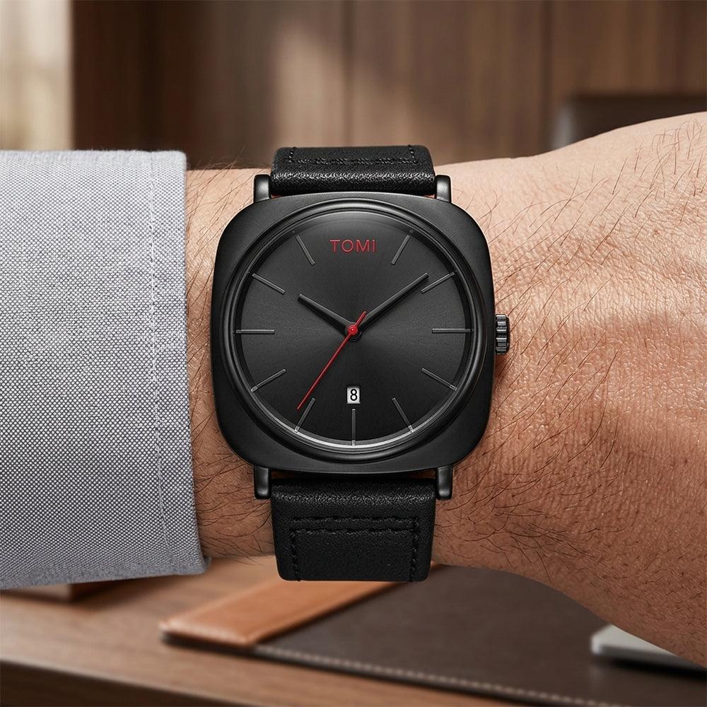 TOMI T-084 Men's Watch Quartz Date Leather Strap