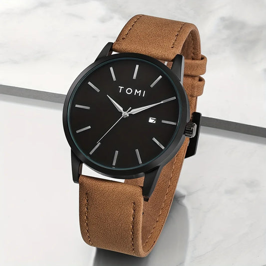 TOMI T-071 Watch For Men Date Quartz Round Shape