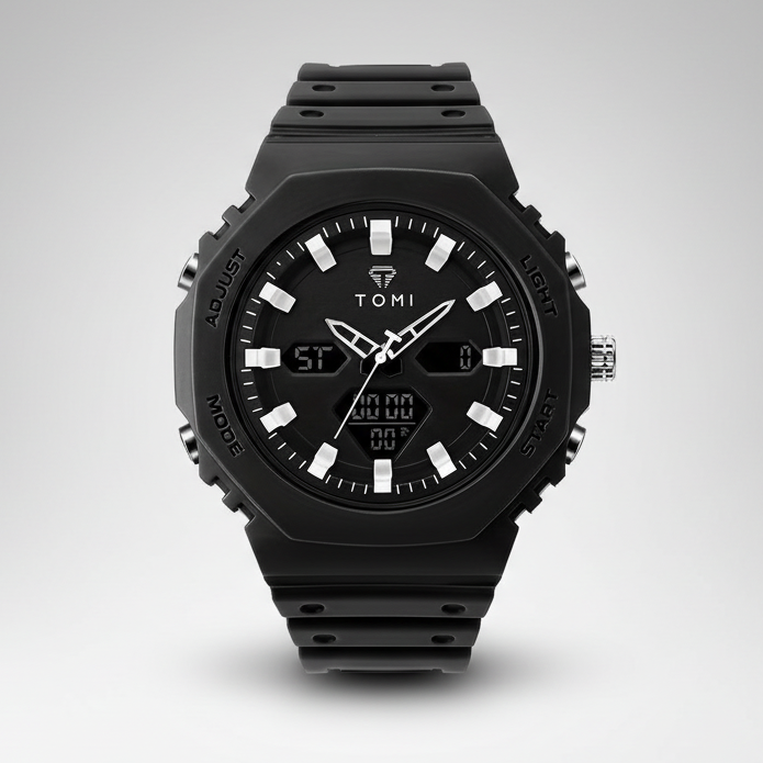 TOMI T-217 Dual Time Sports Watch Comfortable Straps Water Resistant