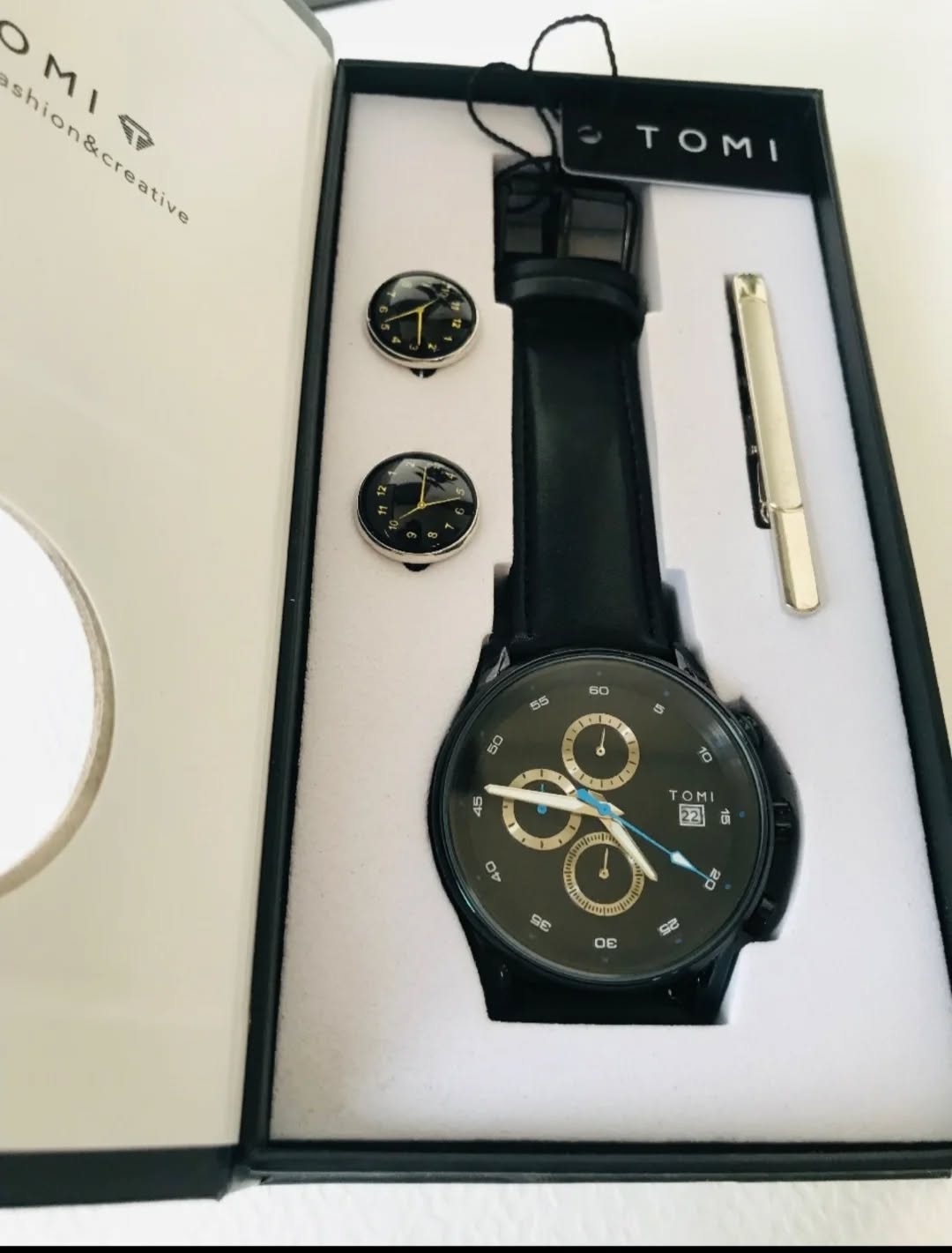 TOMI T-601 S6 Series Luxury Business Chronograph Watch Tie Pin Cufflinks