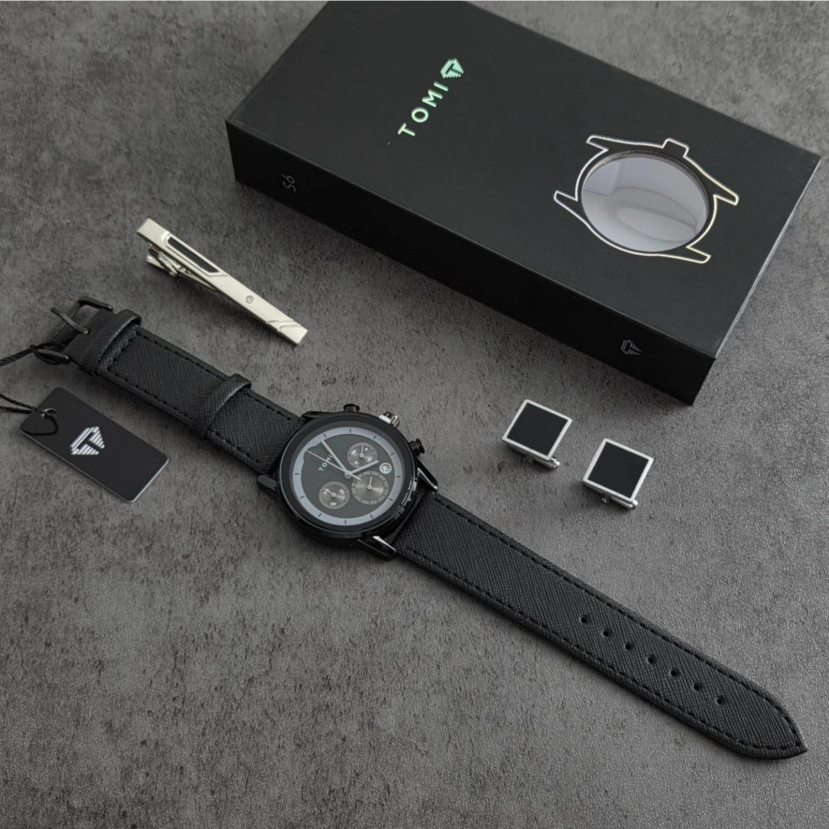 TOMI T-603 S6 Series Luxury Business Chronograph Watch Cufflinks Tie Pin