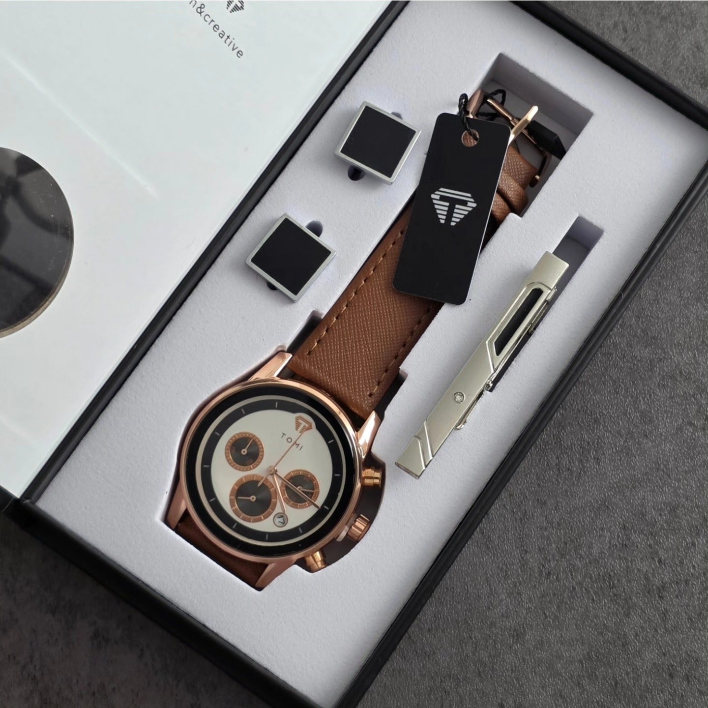 TOMI T-603 S6 Series Luxury Business Chronograph Watch Cufflinks Tie Pin
