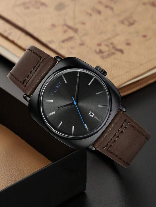 TOMI T-084 Men's Watch Quartz Date Leather Straps