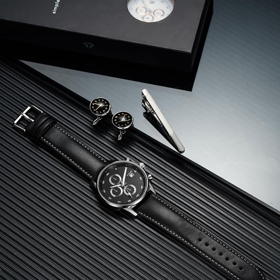 TOMI T-601 S6 Series Luxury Business Chronograph Watch Tie Pin Cufflinks