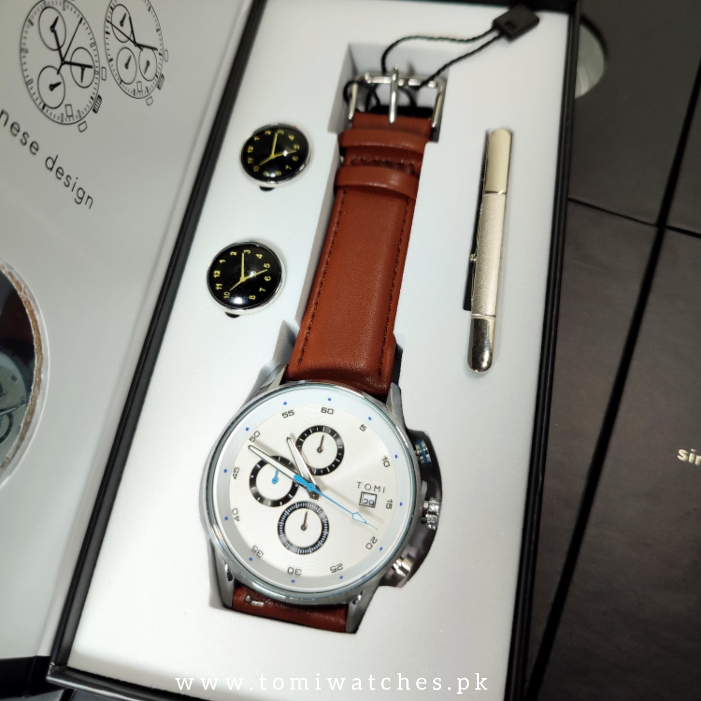 TOMI T-601 Luxury Business Chronograph Watch Tie Pin Cufflinks