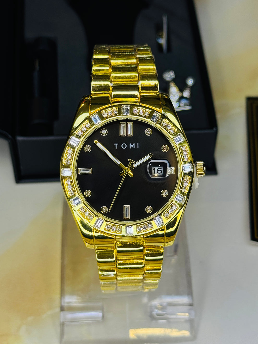 TOMI T-305 New Men's Luxury Business Stainless Steel Watch Gift Box Set