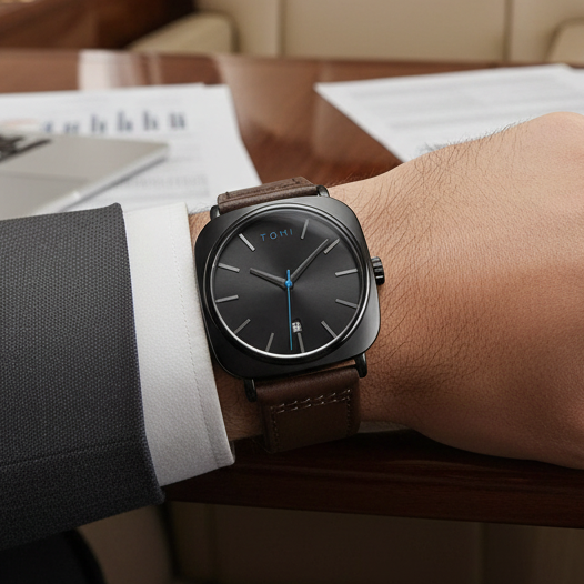 TOMI T-084 Men's Watch Quartz Date Leather Straps