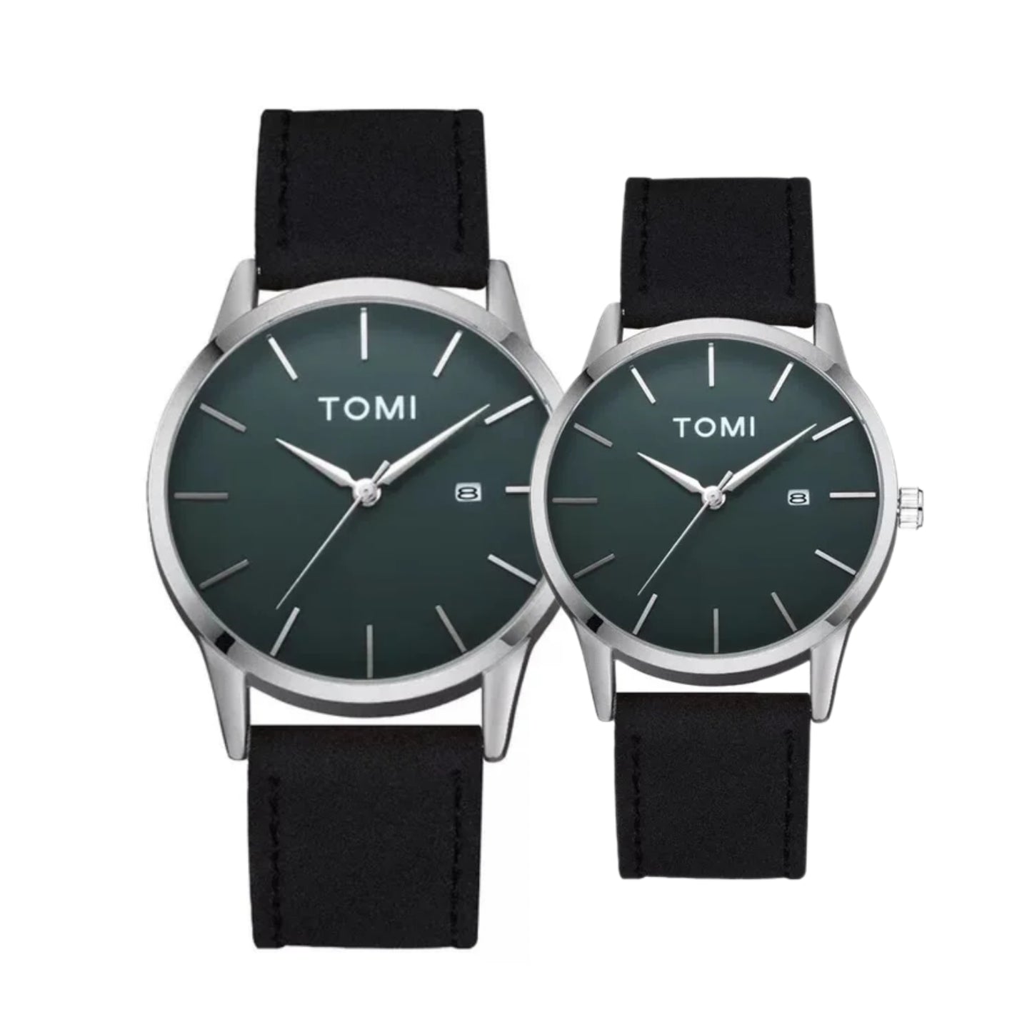 TOMI T-071 Couple Watch Date Quartz Leather Strapa