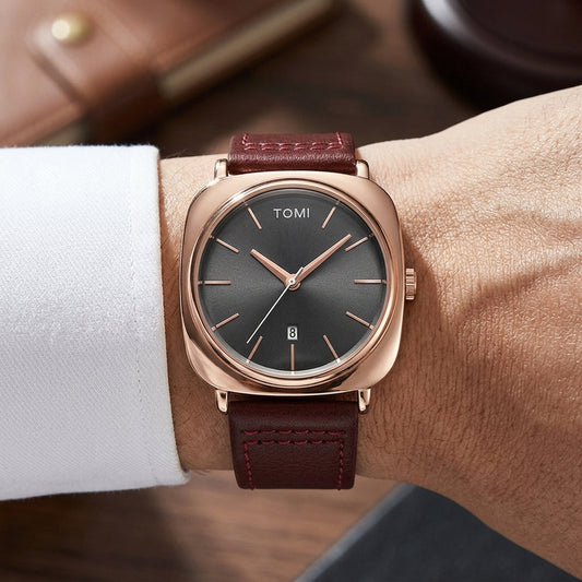 TOMI T-084 Men's Watch Quartz Date Leather Strap